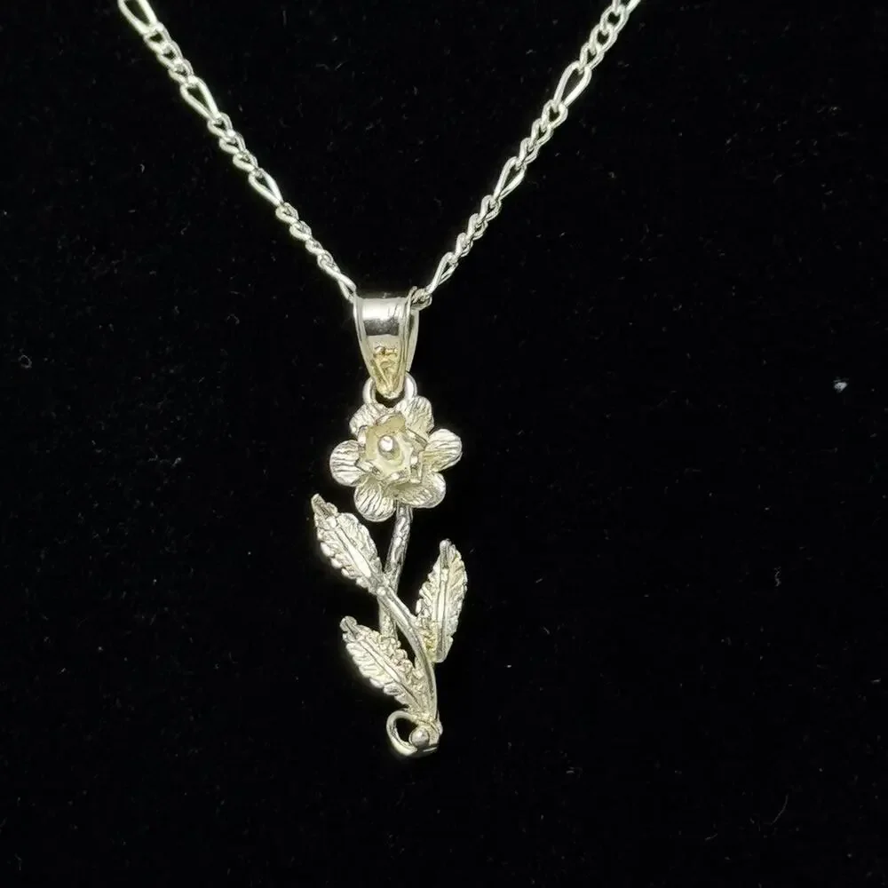 Sterling Silver Flower Pendant Necklace 20 Inch Figaro Chain 925 Italy